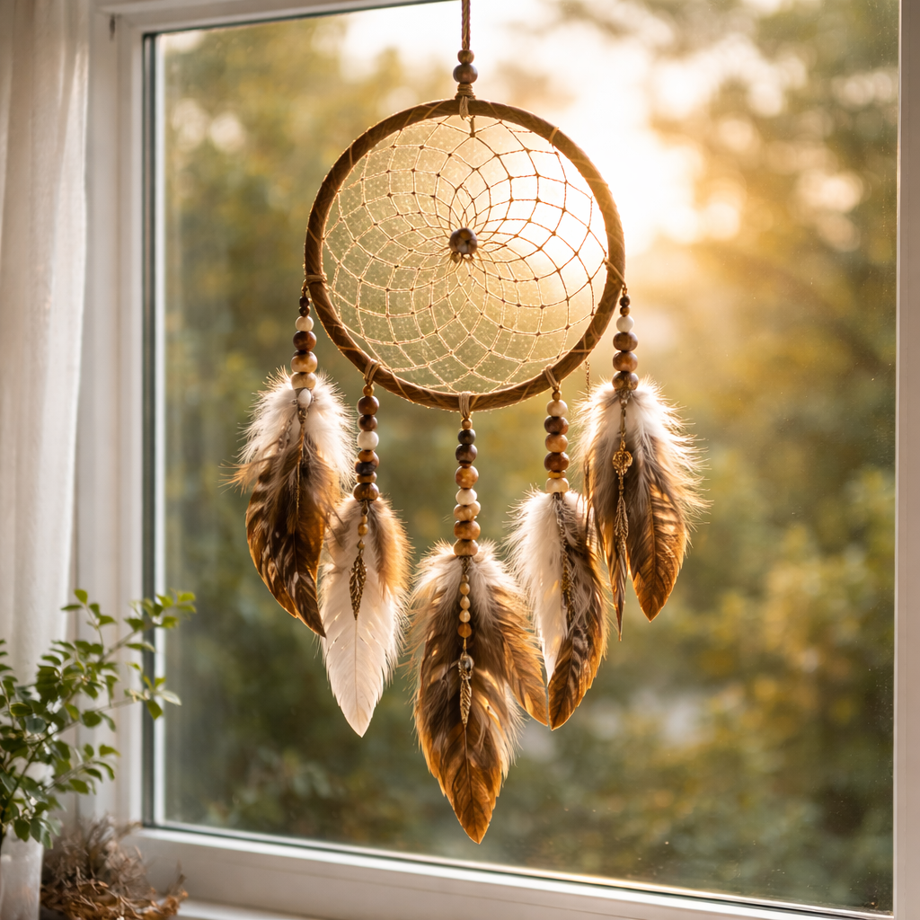 Klassisk dr&oslash;mmefanger der h&aelig;nger i et vindue og symboliserer beskyttelse mod d&aring;rlige dr&oslash;mme