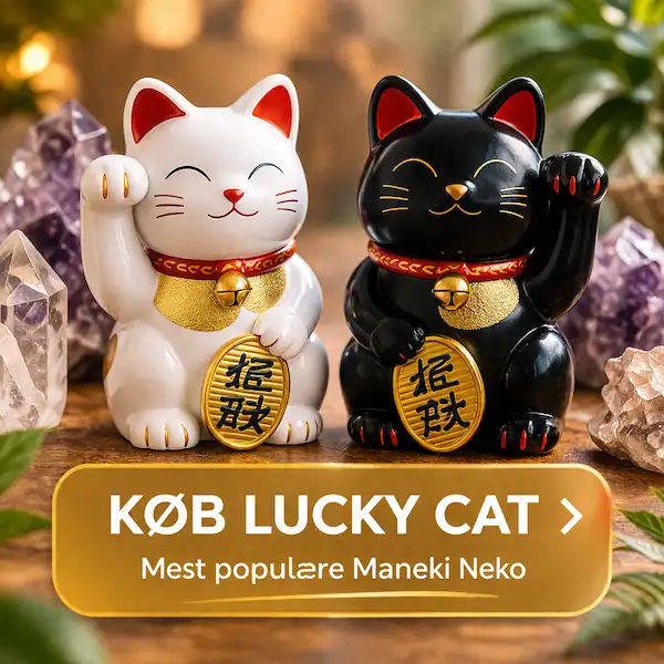 K�b Lucky Cat Maneki Neko figurer i hvid og sort � japansk lykkekat med symbol p� held, velstand og positiv energi