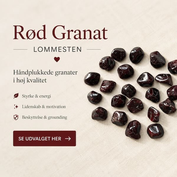 Rød granat lommesten – håndplukkede granater i høj kvalitet med dybrøde nuancer og poleret overflade.