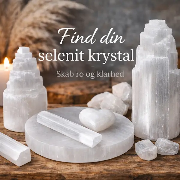 &AElig;gte selenit krystal med selenit stav og plade brugt til energirensning og ro i hjemmet