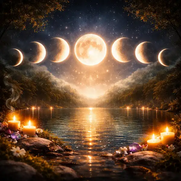 m�nefaser symbol fuldm�ne nym�ne spirituel betydning cyklus manifestation