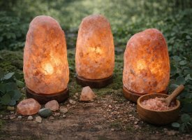 Himalaya saltlamper og saltlamper til hyggelig belysning i naturlige omgivelser