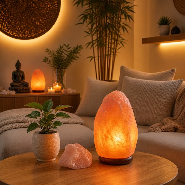 Himalaya saltlampe og saltlamper med rosenkvarts i hyggelig belysning