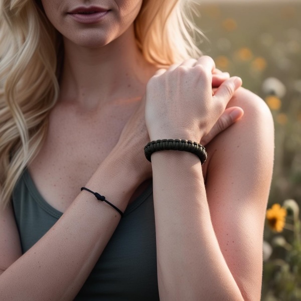 kvinde med paracord armbånd på 