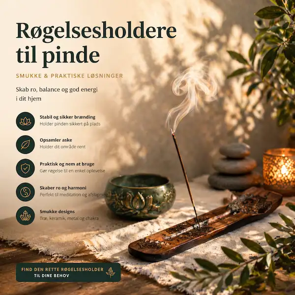 R&oslash;gelsesholdere til pinde i forskellige designs &ndash; tr&aelig;, metal og chakra holder til meditation og afslapning