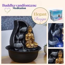 Beroligende Buddha vandfontne med LED-lys og rislende vand