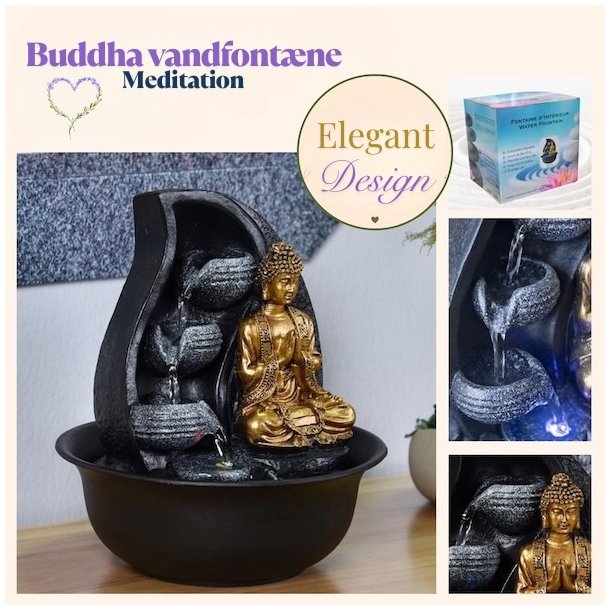 Beroligende Buddha vandfontne med LED-lys og rislende vand