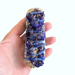 Hvid Salvie Smudge Stick 10-11 cm med Bl� Sinuata til Energi og Rensning