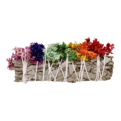 Hvid Salvie Smudge Stick 10-11 cm med Mullein og 7 Chakrafarver