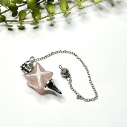 Rosenkvarts penduler med merkaba stjerne | Ml 24 x 2 x 2 cm