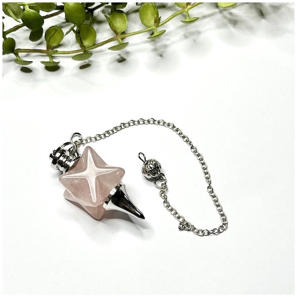 Rosenkvarts penduler med merkaba stjerne | Ml 24 x 2 x 2 cm
