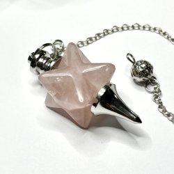 Rosenkvarts penduler med merkaba stjerne | Ml 24 x 2 x 2 cm