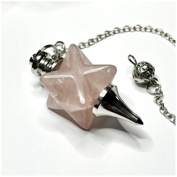 Rosenkvarts penduler med merkaba stjerne | Ml 24 x 2 x 2 cm