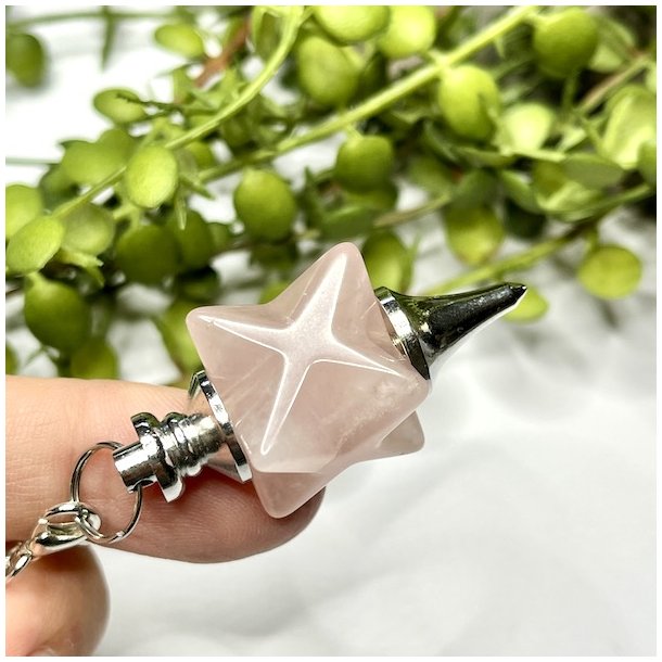 rosenkvarts pendul med merkaba stjerne til k�rlighed, intuition og spirituel vejledning