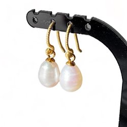 Forgyldte reringe m. gte 10 mm. ferskvandsperler | Ml 2,3 cm