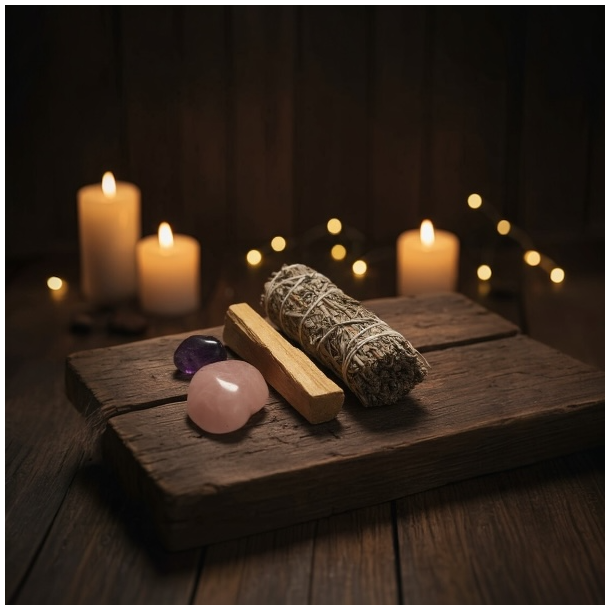 Aftenro Ritual Kit � Palo Santo, Bl� Salvie &amp; Krystaller til Stille �jeblikke