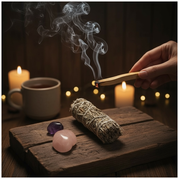 Aftenro Ritual Kit  Palo Santo, Bl Salvie &amp; Krystaller til Stille jeblikke