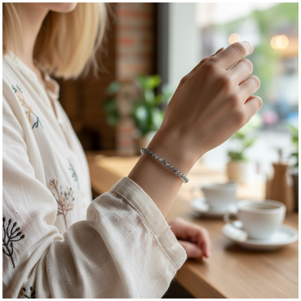 Elastisk akvamarin krystalarmb�nd 4 mm � passer til h�ndled 16,5-18,5 cm