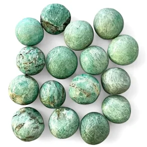 Runde Amazonit lommesten 2,5-3 cm  poleret grn krystal til ro, balance, beskyttelse og energi