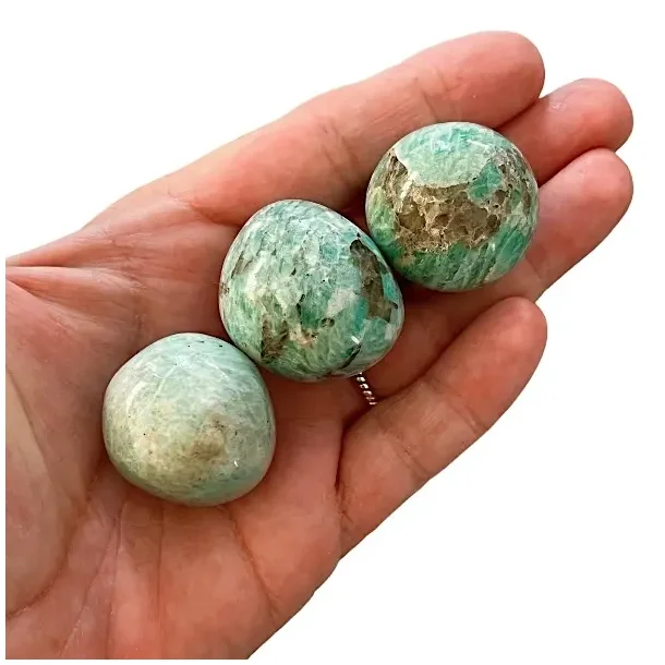 Runde Amazonit lommesten 2,5-3 cm  poleret grn krystal til ro, balance, beskyttelse og energi