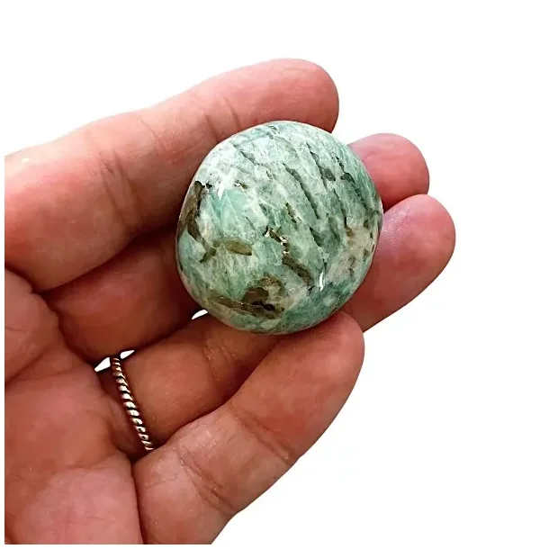 Runde Amazonit lommesten 2,5-3 cm  poleret grn krystal til ro, balance, beskyttelse og energi