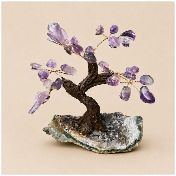 H�ndlavet unikt ametyst krystaltr� p� ametyst geode (5)
