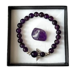 Gavest med Ametyst Armbnd, Skytsengel og Lommesten  Ml 16,5-18 cm
