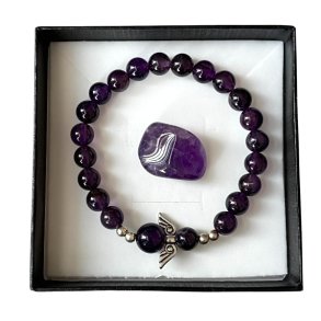 Gavest med Ametyst Armbnd, Skytsengel og Lommesten  Ml 16,5-18 cm