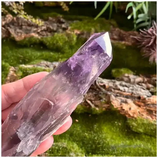 Smuk r ametyst krystalspids 15,5 x 3,8 cm til energi, healing og dekoration