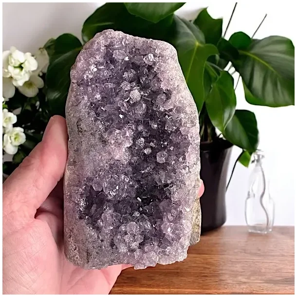 Smuk og unik druzy ametystklynge  654 g r krystal fra Uruguay 11 x 7,2 cm