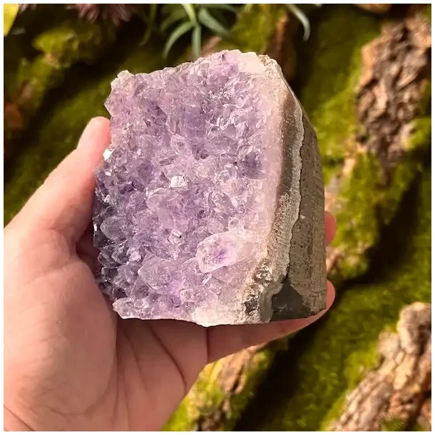 Smuk og unik druzy ametystklynge � 584 g r� krystal fra Uruguay 8 x 7,5 cm