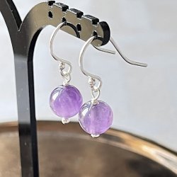 Ametyst �reringe i sterling s�lv, l�ngde 2,5 cm