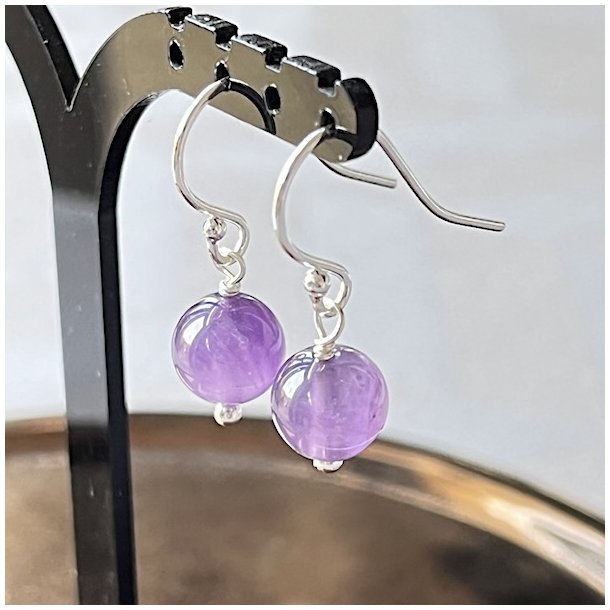 Ametyst �reringe i sterling s�lv, l�ngde 2,5 cm
