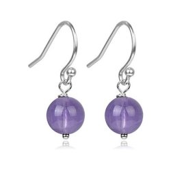 Ametyst �reringe i sterling s�lv, l�ngde 2,5 cm