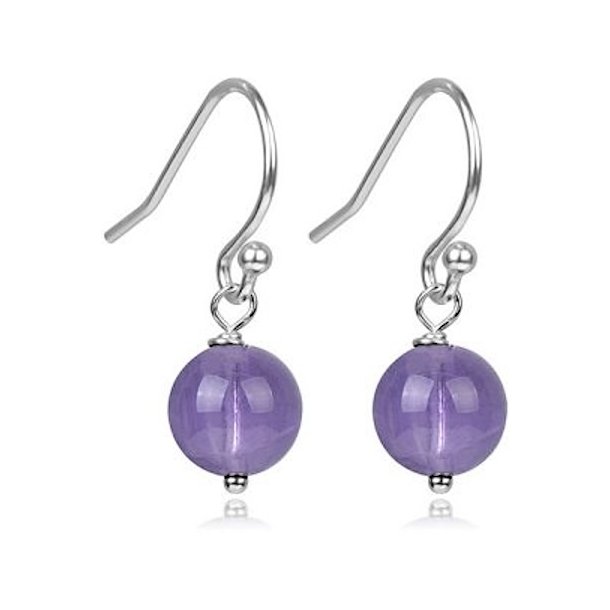 Ametyst �reringe i sterling s�lv, l�ngde 2,5 cm