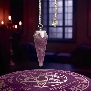 Ametyst pendul med bjergkrystalkugle og slvkde 21x3,8x2 cm  spirituelt vrktj