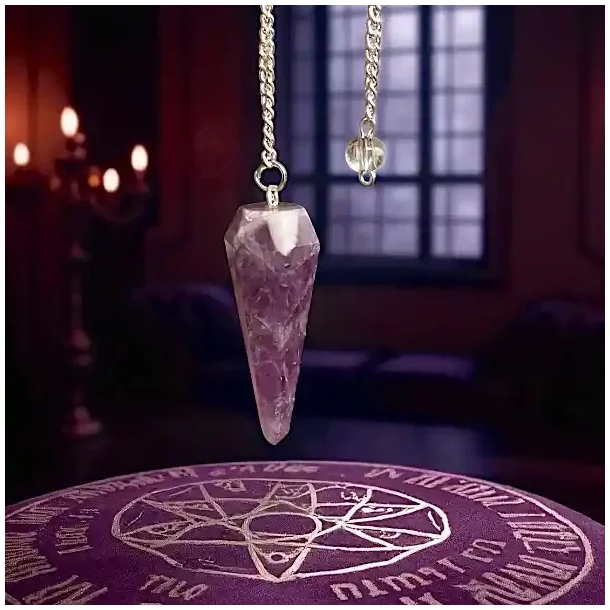 Ametyst pendul med bjergkrystalkugle og slvkde 21x3,8x2 cm  spirituelt vrktj