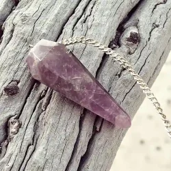 Ametyst pendul med bjergkrystalkugle og slvkde 21x3,8x2 cm  spirituelt vrktj