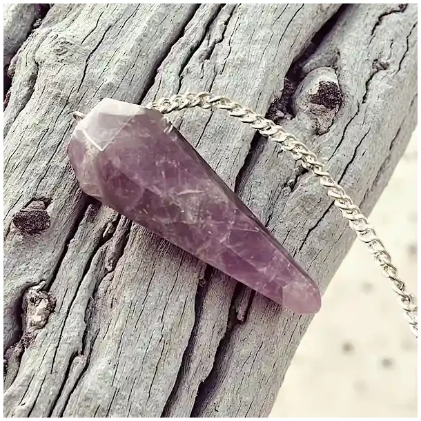 Ametyst pendul med bjergkrystalkugle og slvkde 21x3,8x2 cm  spirituelt vrktj