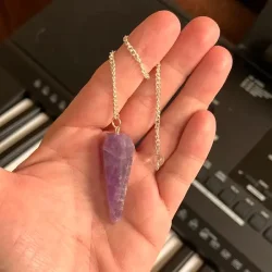 Ametyst pendul med bjergkrystalkugle og slvkde 21x3,8x2 cm  spirituelt vrktj