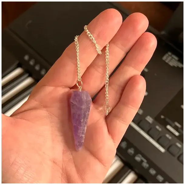 Ametyst pendul med bjergkrystalkugle og slvkde 21x3,8x2 cm  spirituelt vrktj