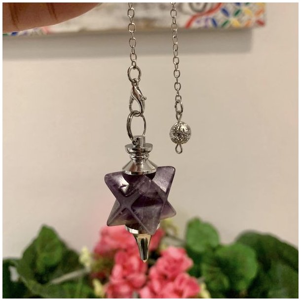 ametyst pendul med merkaba stjerne i smuk udsk�ring til ro og energi