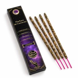 Lavendelr�gelsespinde med ametyst fra Parfum de Gemmes &ndash; produkt�ske og fire r�gelsespinde