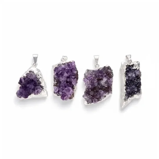 Smukke nikkelfri druzy ametyst vedh�ng � Ca. 2,5 cm