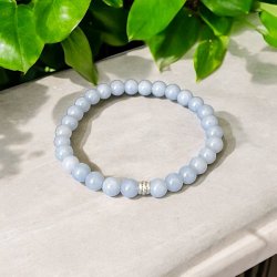 Hndlavet Krystal armbnd i Angelit med 7 mm. stenperler,  Ml 16-18 cm