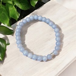 Hndlavet Krystal armbnd i Angelit med 7 mm. stenperler,  Ml 16-18 cm