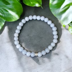 Hndlavet Krystal armbnd i Angelit med 7 mm. stenperler,  Ml 16-18 cm