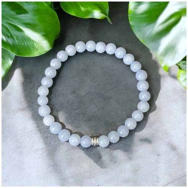 Hndlavet Krystal armbnd i Angelit med 7 mm. stenperler,  Ml 16-18 cm