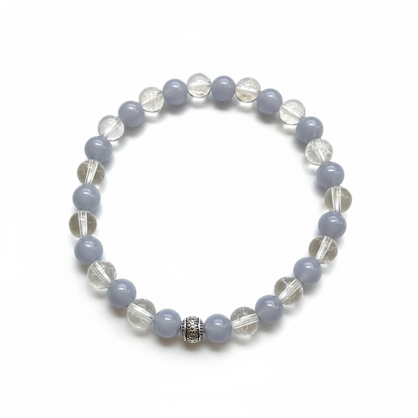 Hndlavet Krystalarmbnd med Angelit og Bjergkrystal  Ro, Klarhed og Balance