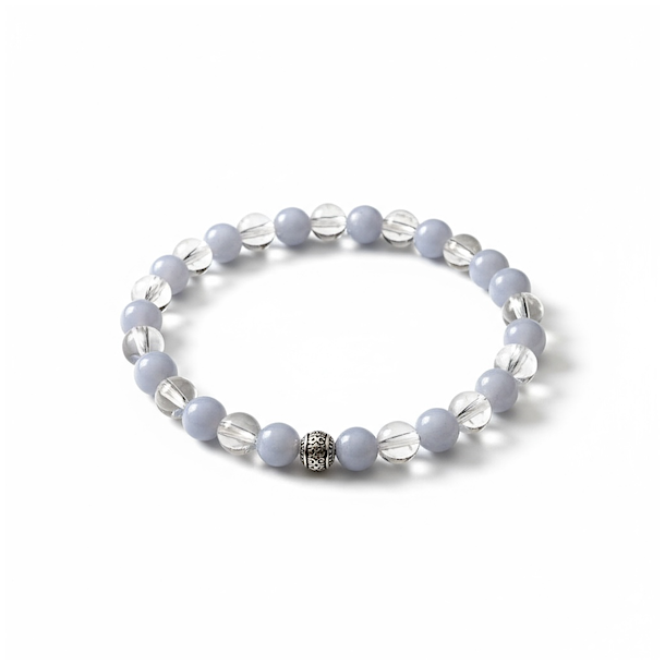 Hndlavet Krystalarmbnd med Angelit og Bjergkrystal  Ro, Klarhed og Balance